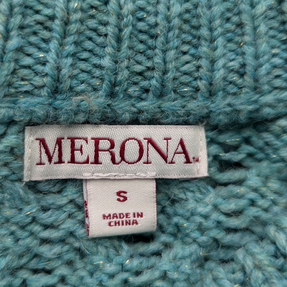 Y2K Merona Unisex Turquoise Oversized Chunky Wool Preppy Crew Neck Sweater S - Picture 4 of 7